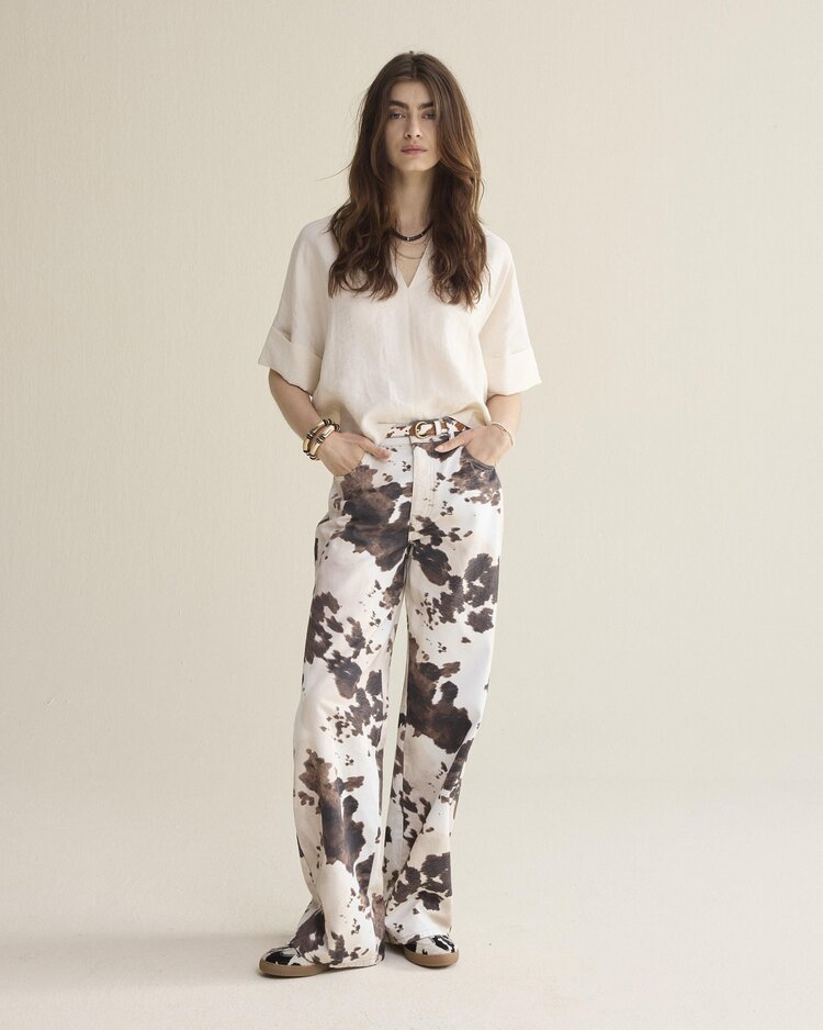 Summum Woman Top short sleeves modal linen blend ivory Summum Woman