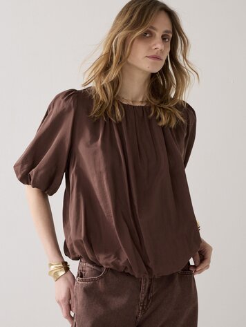 Summum Woman Top ballon sleeves viscose cotton coffee