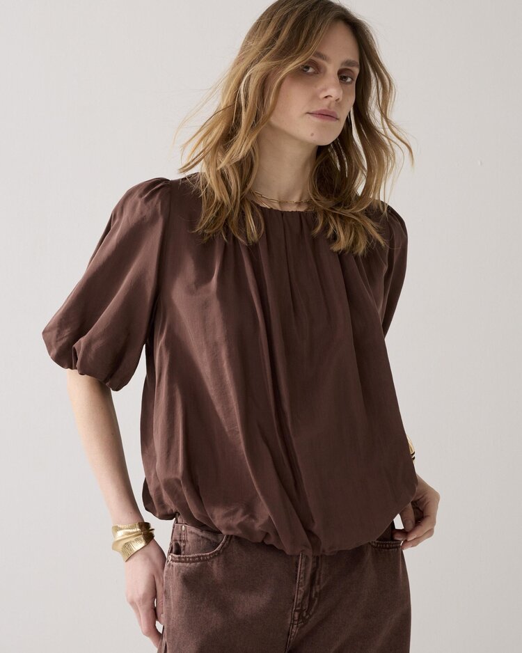 Summum Woman Top ballon sleeves viscose cotton coffee Summum Woman