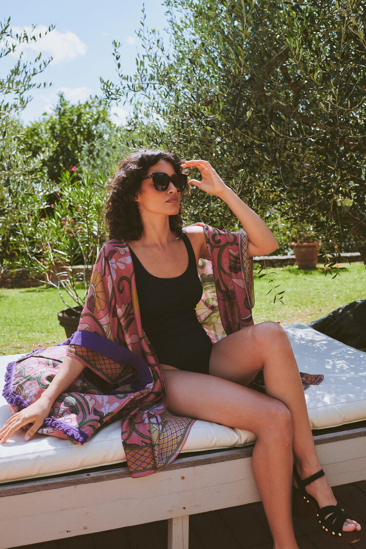 One Hundred Stars Throwover Giant Kantha Dusk Pink One Hundred Stars