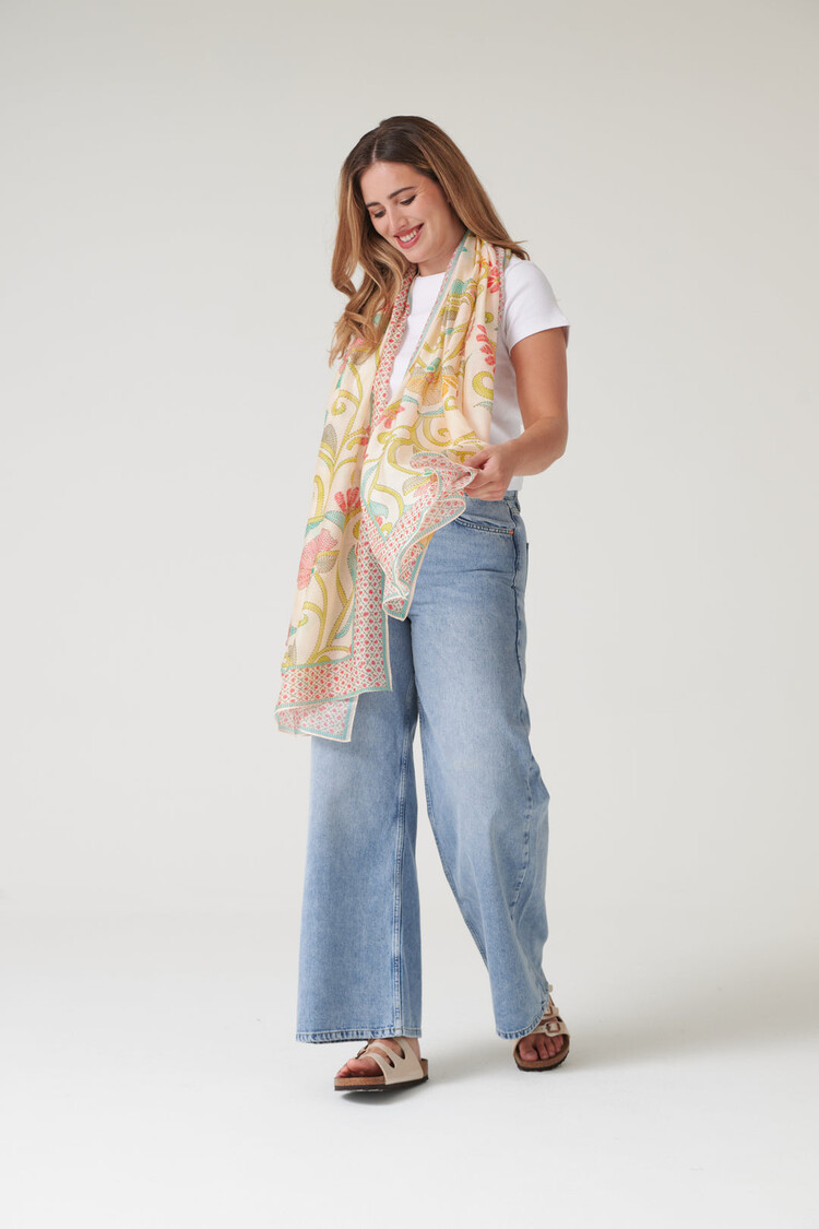 One Hundred Stars Scarf Giant Kantha Lime One Hundred Stars