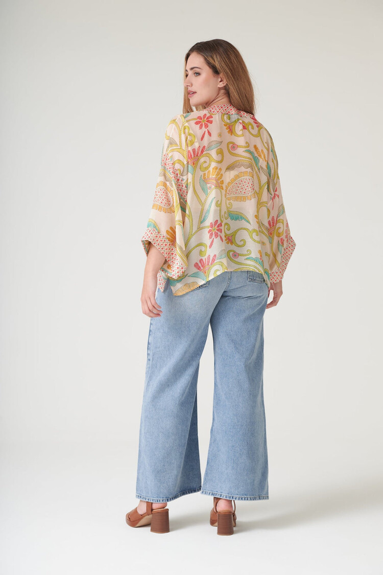 One Hundred Stars Kimono Giant Kantha Lime One Hundred Stars