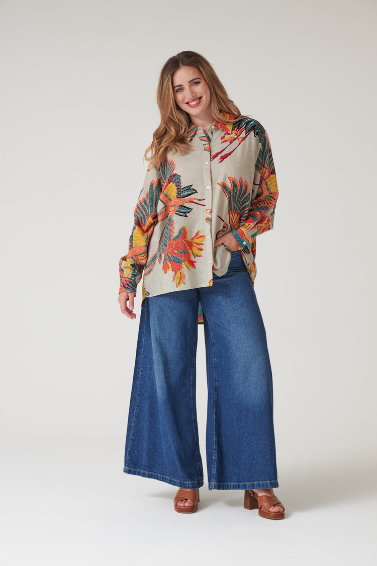 One Hundred Stars Oversized Shirt Crane StoneOne Hundred Stars