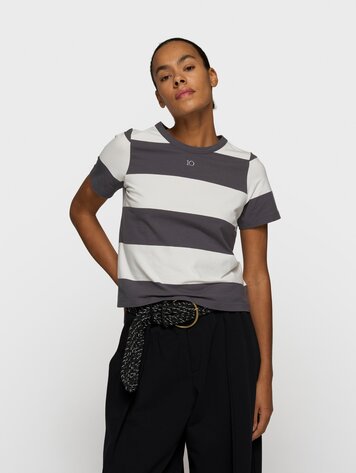 10DAYS Petite tee stripes white/brownish grey