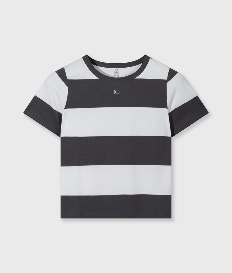 10DAYS Petite tee stripes white/brownish grey 10Days