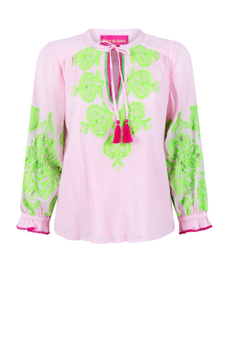 Place du Soleil Blouse S26-309 roze / groen Place du Soleil