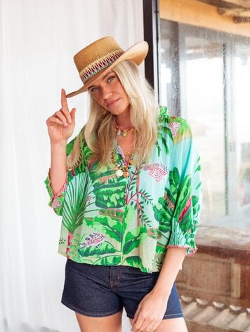 Place du Soleil Blouse S26-416 blauw / groen