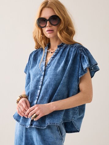 Summum Woman Blouse cotton indigo sateen