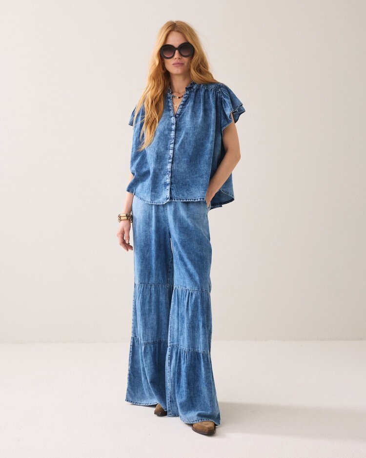 Summum Woman Blouse cotton indigo sateen Summum Woman