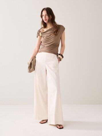 Summum Woman Trousers long cotton stretch off white