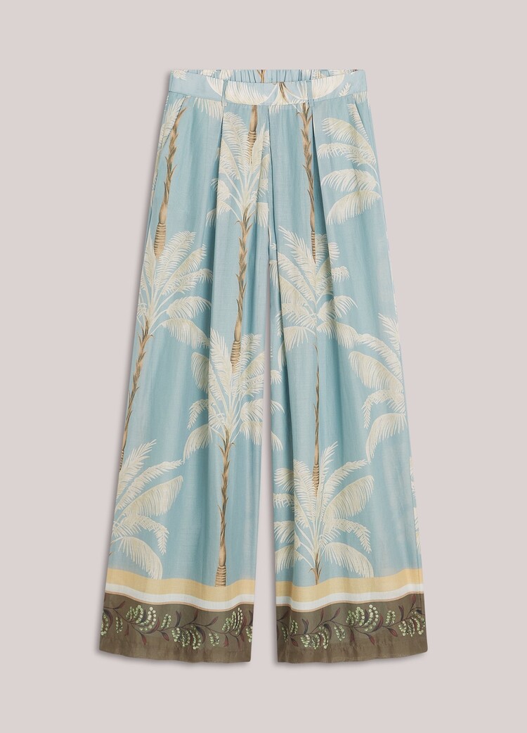 Summum Woman Trousers palmtree print glacier blue Summum Woman