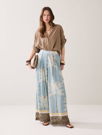 Summum Woman Trousers palmtree print glacier blue
