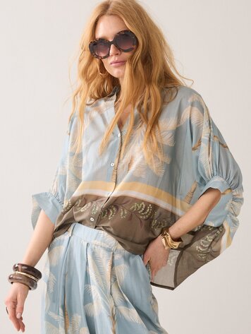 Summum Woman Blouse palmtree print glacier blue