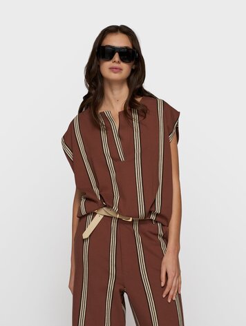 10DAYS Balloon top stripes deep brown