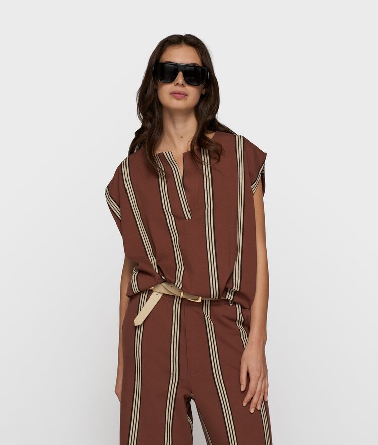 10DAYS Balloon top stripes deep brown 10Days