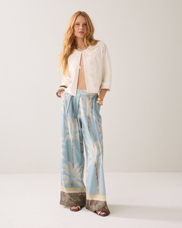Summum Woman Trousers palmtree print glacier blue Summum Woman