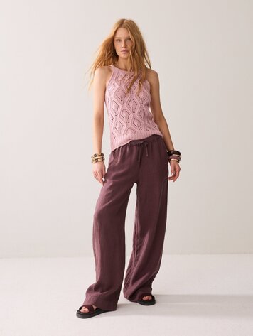 Summum Woman Wideleg pant light linen deep fig