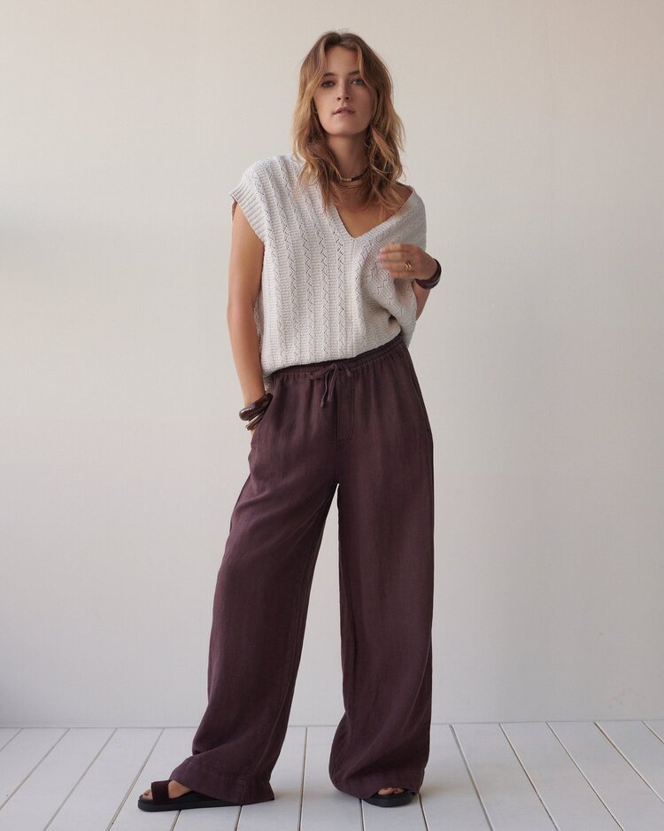 Summum Woman Wideleg pant light linen deep fig Summum Woman