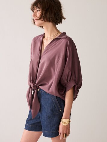 Summum Woman Blouse batsleeves viscose cotton deep fig