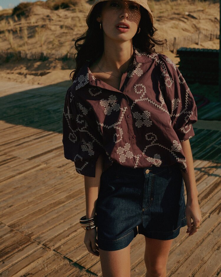 Summum Woman Blouse cotton embroidered deep fig Summum Woman