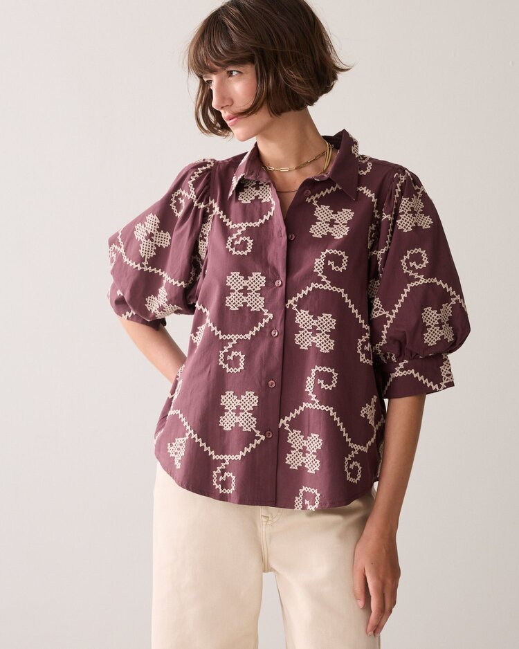 Summum Woman Blouse cotton embroidered deep fig Summum Woman