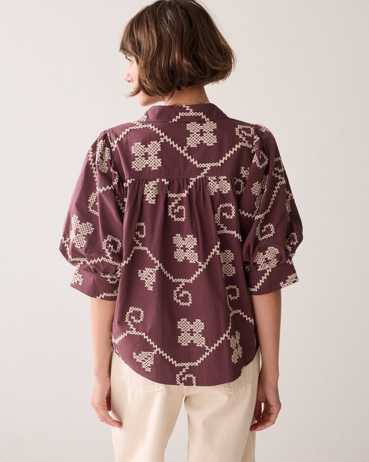 Summum Woman Blouse cotton embroidered deep fig Summum Woman