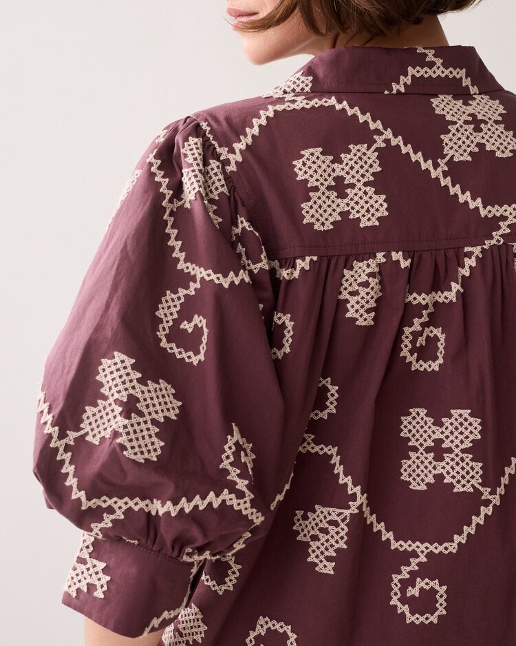 Summum Woman Blouse cotton embroidered deep fig Summum Woman