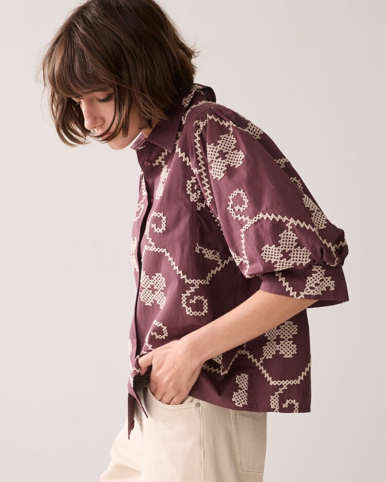 Summum Woman Blouse cotton embroidered deep fig Summum Woman