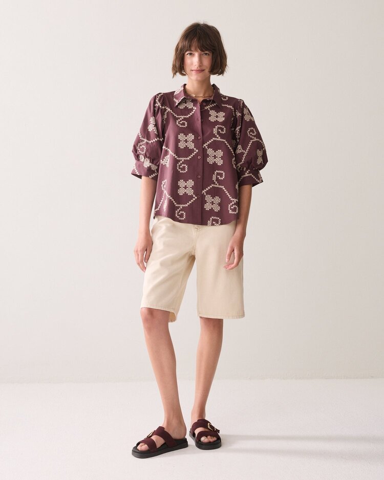 Summum Woman Blouse cotton embroidered deep fig Summum Woman