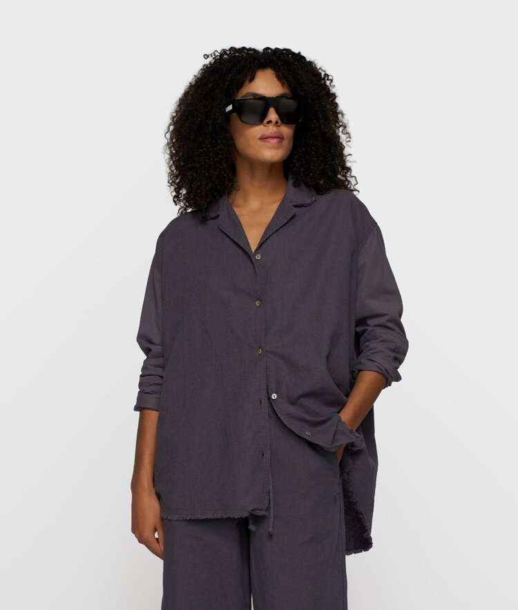 10DAYS Cotton linen blouse steel blue 10Days