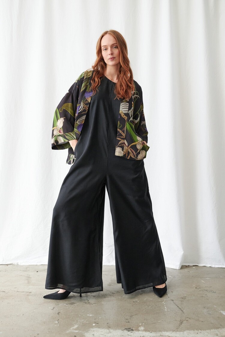 One Hundred Stars Crepe Kimono Orchid Black One Hundred Stars