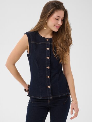 Cream Damy denim waistcoat cape breton rinse blue