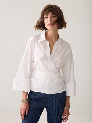 Summum Woman Wrap blouse crispy poplin white