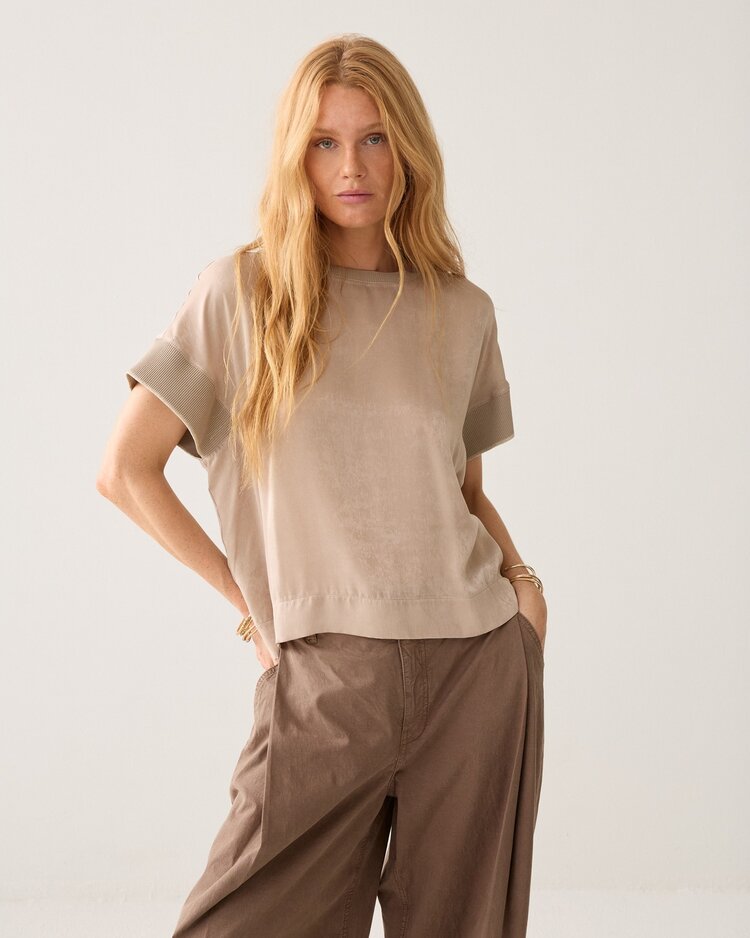 Summum Woman Satin jersey mix top light taupe Summum Woman