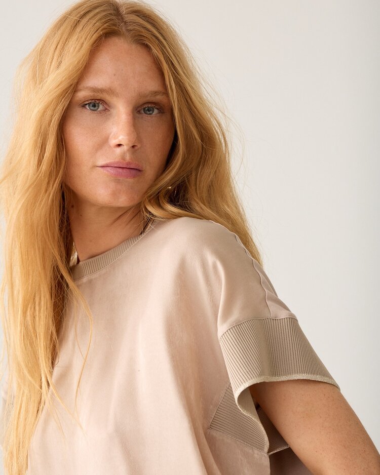 Summum Woman Satin jersey mix top light taupe Summum Woman