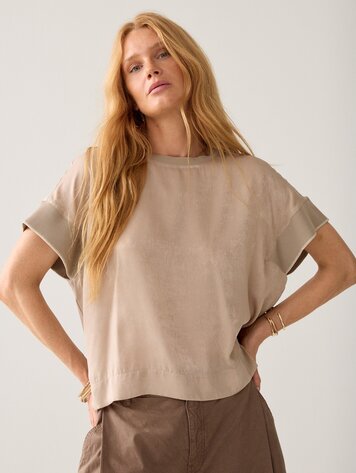 Summum Woman Satin jersey mix top light taupe