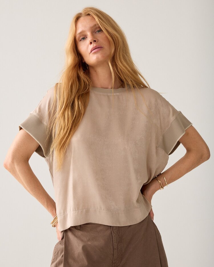 Summum Woman Satin jersey mix top light taupe Summum Woman