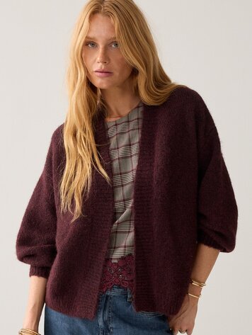 Summum Woman Puff sleeve cardigan dark burgundy
