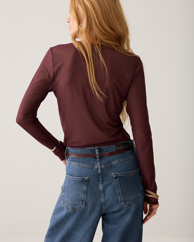 Summum Woman Round neck top mesh solid dark burgundy Summum Woman