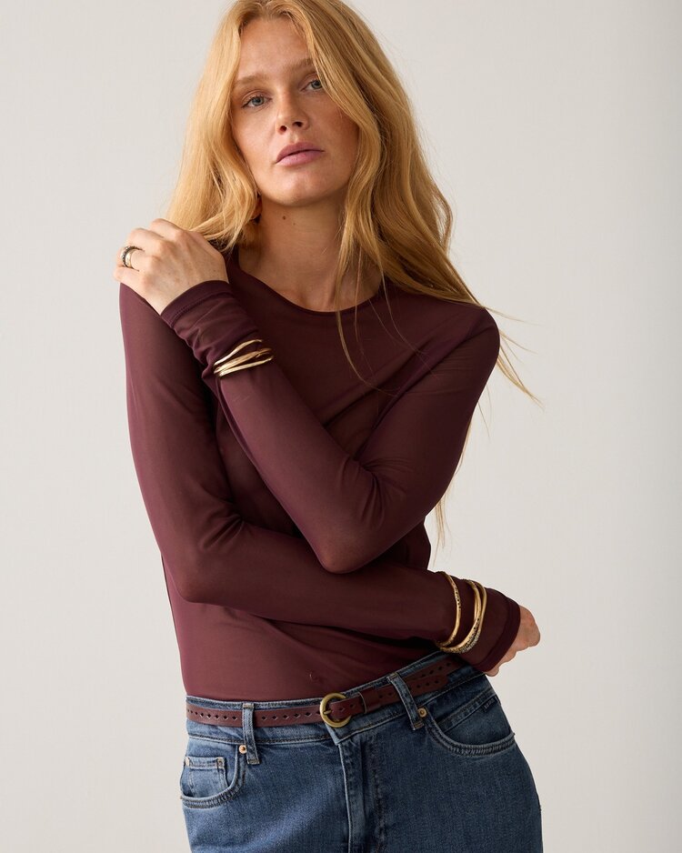 Summum Woman Round neck top mesh solid dark burgundy Summum Woman