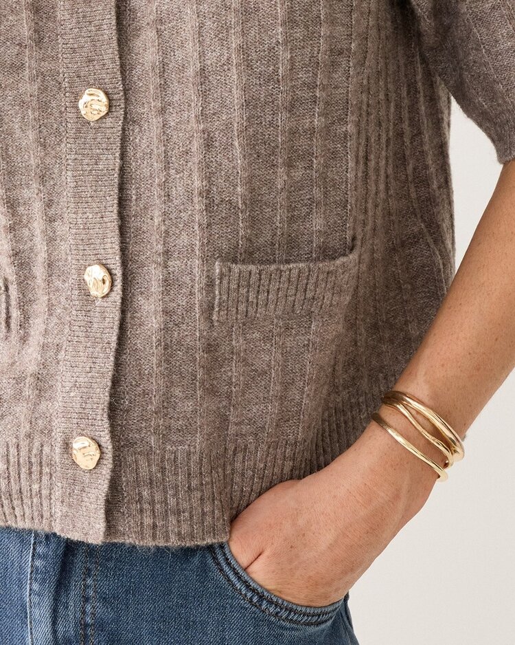 Summum Woman Short cardigan soft melange knit taupe Summum Woman