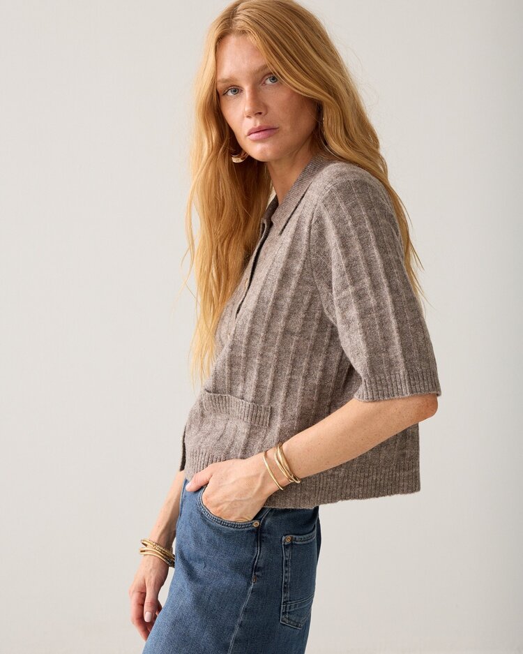 Summum Woman Short cardigan soft melange knit taupe Summum Woman