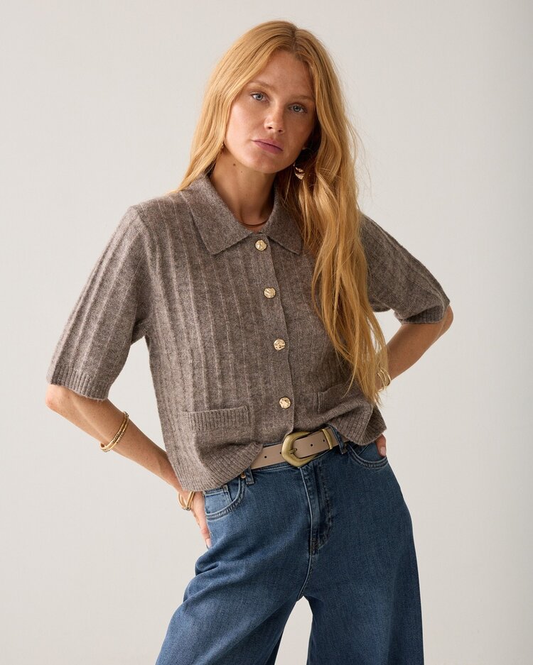 Summum Woman Short cardigan soft melange knit taupe Summum Woman