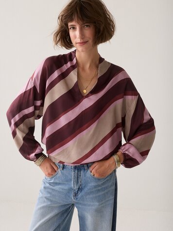 Summum Woman Top v-neck stripe printed multicolour