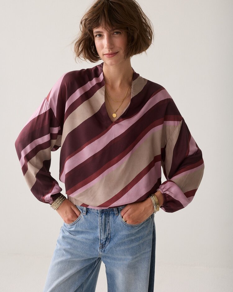 Summum Woman Top v-neck stripe printed multicolour Summum Woman