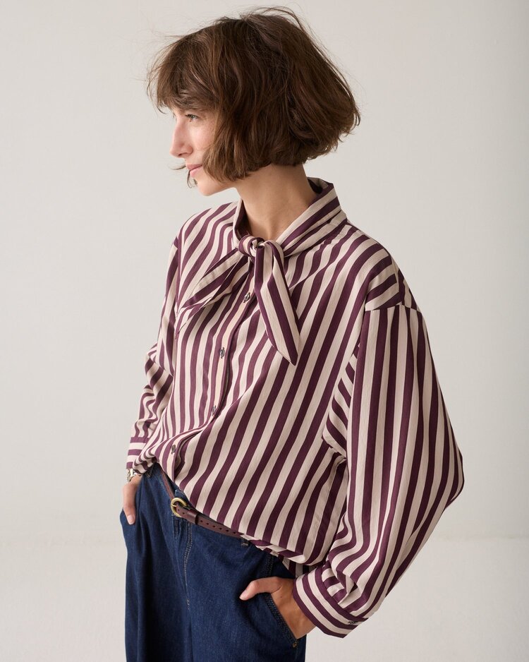 Summum Woman Blouse two tone stripe dark burgundy Summum Woman