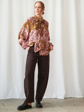 One Hundred Stars Pussy Bow Blouse Angels Olive