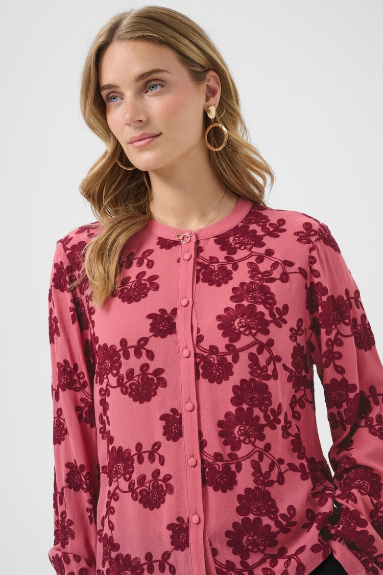 Cream CRRuby blouse mauvewood with Cabernet flower Cream