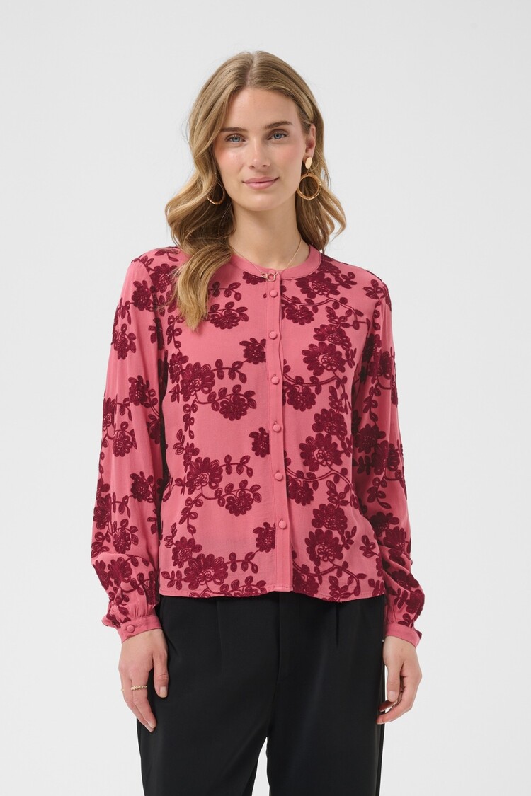 Cream CRRuby blouse mauvewood with Cabernet flower Cream