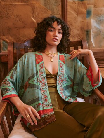 One Hundred Stars Kimono Fleur de Lys Aqua